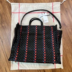 Clare V. Simple Tote- Black w/Pacific & Cherry Red